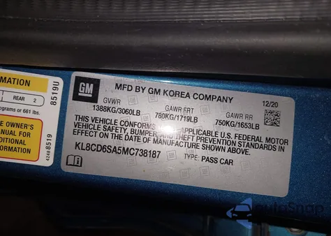 2021 Chevrolet Spark Fwd 1Lt Automatic z USA, uszkodzony, nr VIN KL8CD6SA5MC738187